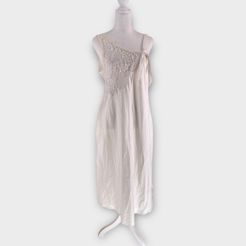Vintage Victoria’s Secret Gold Label Satin Slip Dress Ivory Lace One Shoulder S